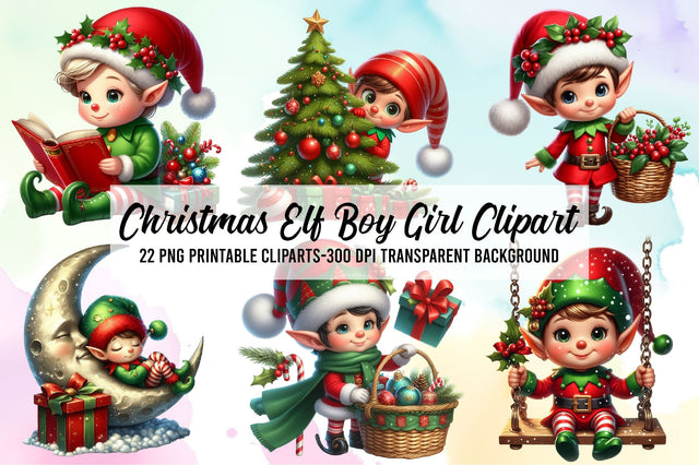 Christmas Elf Boy Girl Clipart Sublimation Rupkotha 