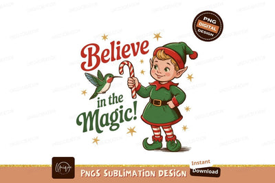 Christmas Elf Candy Cane Believe Magic Sublimation Designangry 