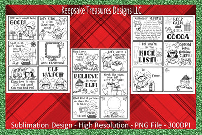 Christmas Elf Coloring Cards, 18 Printable Cards For Kids, Whimsical Elf Printable Cards, Digital Download, JPEG and PDF Sublimation Keepsake Treasures Designs LLC. 