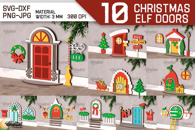 Christmas Elf Doors Laser Cut Bundle. Wooden Elf Doors SVG SVG Evgenyia Guschina 