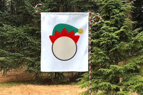 Christmas Elf Hat Round Monogram Frame Applique Embroidery Embroidery/Applique DESIGNS Designed by Geeks 