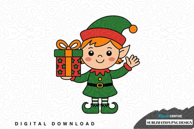 Christmas elf holding gift sublimation png design Sublimation Regulrcrative 