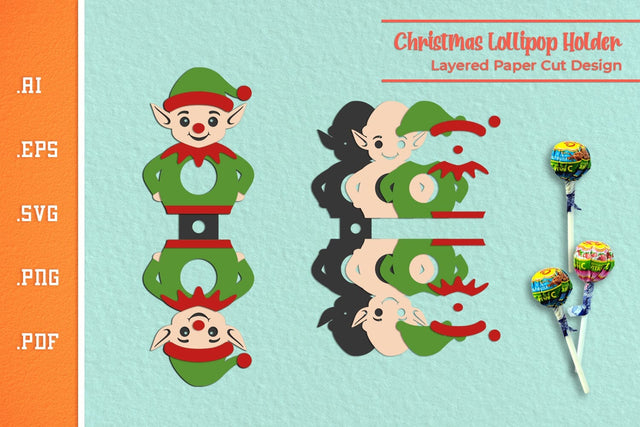 Christmas Elf Lollipop Holder - Paper Cut SVG 1 SVG Slim Studio 