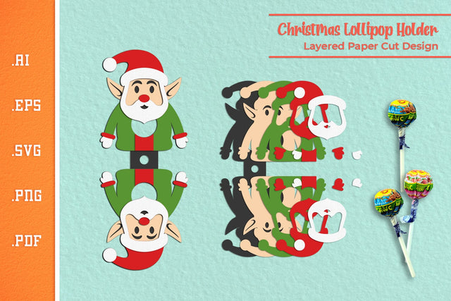 Christmas Elf Lollipop Holder - Paper Cut SVG 2 SVG Slim Studio 