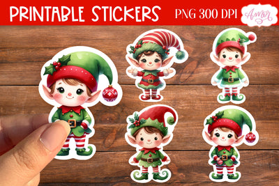 Christmas elf stickers for print and cut SVG Amorclipart 