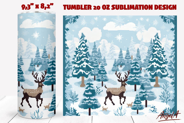 Christmas embroidery tumbler / winter forest, deer PNG Sublimation Angelina Semenova 