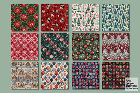 Christmas Embroidery Winter Holiday Stitched Fabric Digital Pattern Fine Purple Elephant Creations 