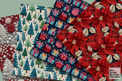 Christmas Embroidery Winter Holiday Stitched Fabric Digital Pattern Fine Purple Elephant Creations 