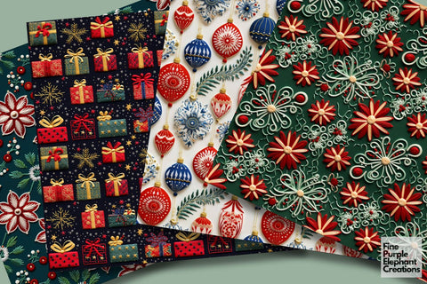 Christmas Embroidery Winter Holiday Stitched Fabric Digital Pattern Fine Purple Elephant Creations 