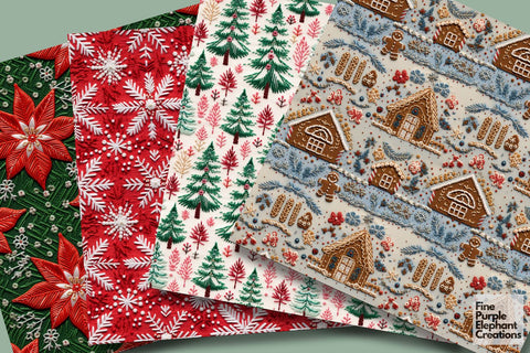 Christmas Embroidery Winter Holiday Stitched Fabric Digital Pattern Fine Purple Elephant Creations 