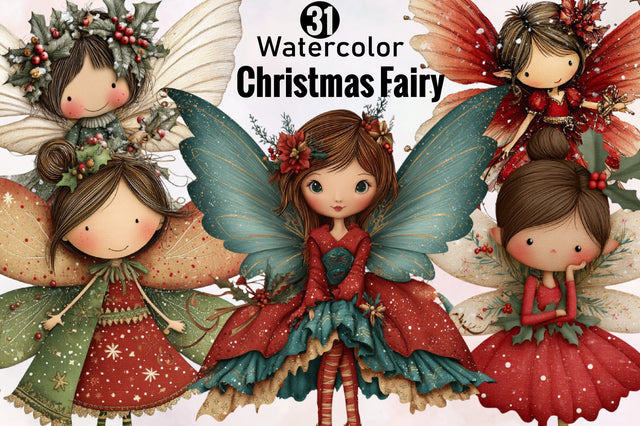 Christmas Fairy Clip Art Clipart Bundle. Sublimation SVGArt 