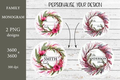 Christmas Family Monogram Sublimation. Family Names Sublimation Olga Terlyanskaya 