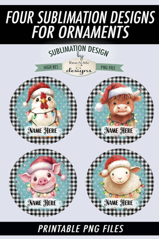 Christmas Farm Animals Ornament Designs PNG File | Add Name Sublimation Ewe-N-Me Designs 