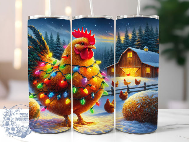 Christmas Farm Chicken Tumbler, Holiday Farm Animal Wrap, Chicken Scene Sublimation Design, 20oz Farm Christmas Tumbler, Festive Chicken Art, Whimsical Farm Mug, Cute Holiday Animal Cup Sublimation ToriDesigns 