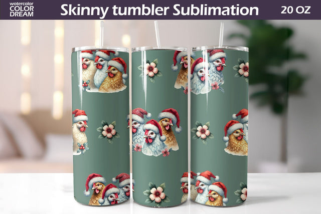 Christmas Farm Chicken Tumbler Wrap | Tumbler Seamless Sublimation WatercolorColorDream 