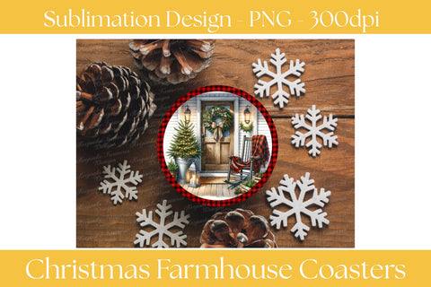 Christmas Farmhouse Coaster Set Of four Png, Rustic Holiday Sublimation Designs, Buffalo Plaid Coasters, Cozy Winter Decor, Digital Download Sublimation Keepsake Treasures Designs LLC. 