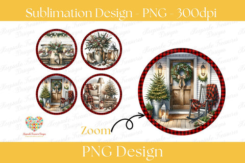 Christmas Farmhouse Coaster Set Of four Png, Rustic Holiday Sublimation Designs, Buffalo Plaid Coasters, Cozy Winter Decor, Digital Download Sublimation Keepsake Treasures Designs LLC. 