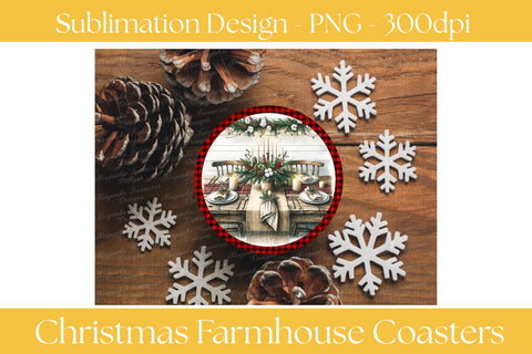 Christmas Farmhouse Coaster Set Of four Png, Rustic Holiday Sublimation Designs, Buffalo Plaid Coasters, Cozy Winter Decor, Digital Download Sublimation Keepsake Treasures Designs LLC. 