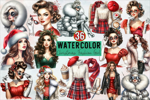 Christmas Fashion Girl Sublimation Clipart Bundle Sublimation SVGArt 