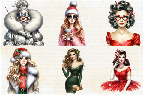 Christmas Fashion Girl Sublimation Clipart Bundle Sublimation SVGArt 