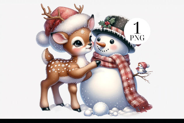 Christmas Fawn And Snowman PNG Sublimation BijouBay 