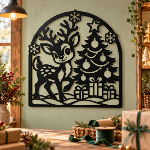 Christmas Fawn Laser SVG | Baby Reindeer with Christmas Tree DXF | Holiday Metal Wall Art | Christmas Plasma Cutting File SVG HappyDesignStudio 