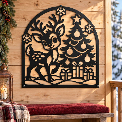Christmas Fawn Laser SVG | Baby Reindeer with Christmas Tree DXF | Holiday Metal Wall Art | Christmas Plasma Cutting File SVG HappyDesignStudio 