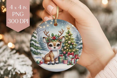 Christmas Fawn Sublimation PNG - Cute Baby Deer Ornament Sublimation BijouBay 