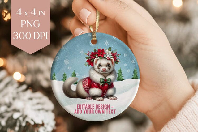 Christmas Ferret Ornament PNG, Holiday Pet Clipart Sublimation BijouBay 