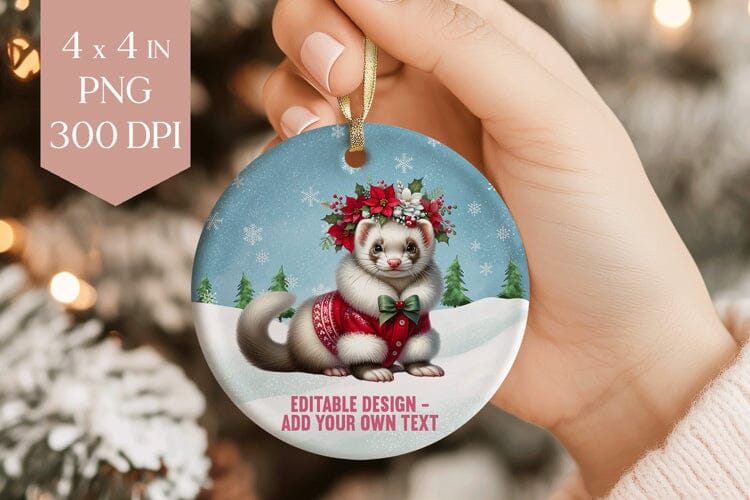 Christmas Ferret Ornament PNG, Holiday Pet Clipart Sublimation BijouBay 