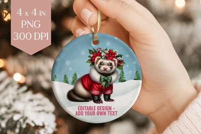 Christmas Ferret PNG Ornament, Cute Pet Clipart Sublimation BijouBay 