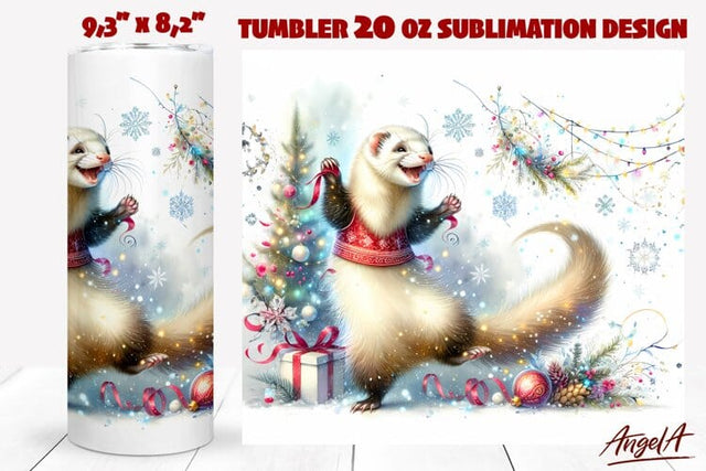 Christmas ferret tumbler wrap, Christmas Animal tumbler Sublimation Angelina Semenova 