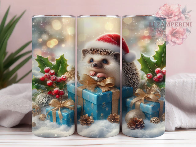 Christmas Festive Hedgehog Tumbler, Festive Hedgehog Sublimation Design, Holiday Hedgehog Cup Art, 20oz Xmas Tumbler, Whimsical Hedgehog Mug, Stylish Christmas Cup, Cozy Hedgehog Wrap Sublimation Li Zamperini 