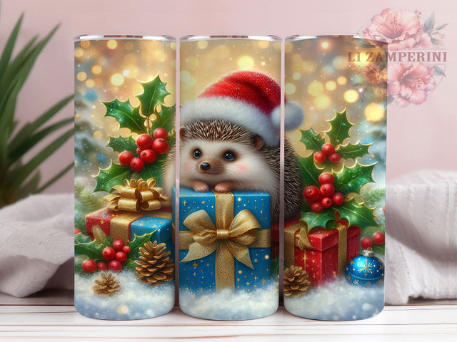Christmas Festive Hedgehog Tumbler, Festive Hedgehog Sublimation Design, Holiday Hedgehog Cup Art, 20oz Xmas Tumbler, Whimsical Hedgehog Mug, Stylish Christmas Cup, Cozy Hedgehog Wrap Sublimation Li Zamperini 