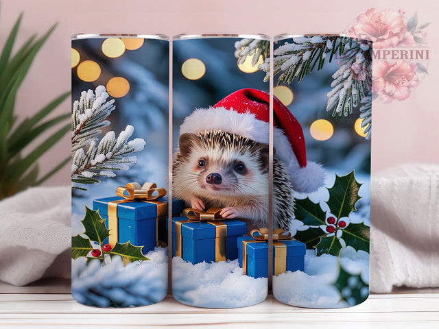 Christmas Festive Hedgehog Tumbler, Festive Hedgehog Sublimation Design, Holiday Hedgehog Cup Art, 20oz Xmas Tumbler, Whimsical Hedgehog Mug, Stylish Christmas Cup, Cozy Hedgehog Wrap Sublimation Li Zamperini 