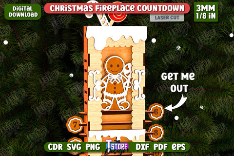 Christmas Fireplace Countdown Laser Cut | Days Until Christmas | CNC File SVG The T Store Design 