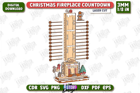 Christmas Fireplace Countdown Laser Cut | Days Until Christmas | CNC File SVG The T Store Design 