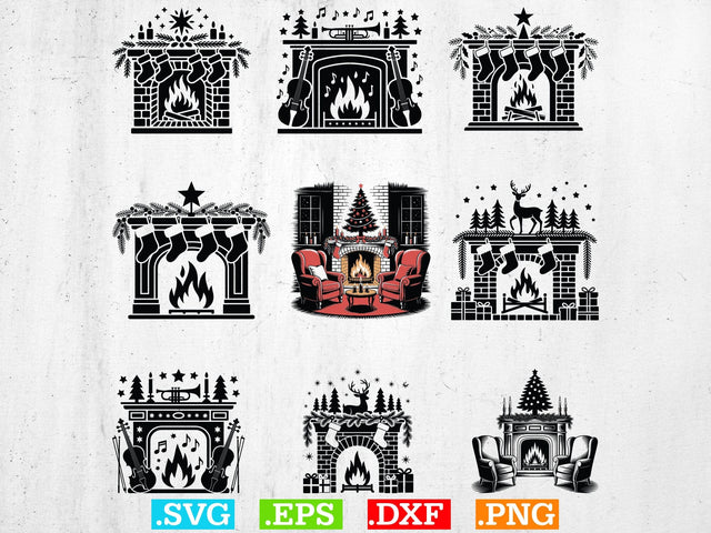 Christmas Fireplace Silhouette SVG Bundle, Christmas Vibes Svg SVG Creativeart88 