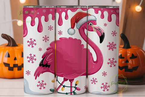 Christmas Flamingo 20oz Tumbler Wrap Sublimation PixelChick 