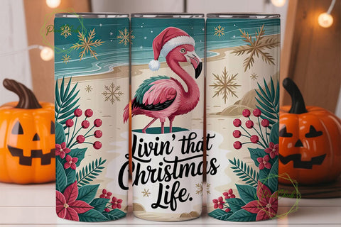 Christmas Flamingo Beach 20oz Tumbler Sublimation PixelChick 