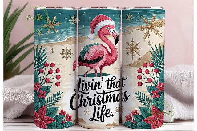 Christmas Flamingo Beach 20oz Tumbler Sublimation PixelChick 
