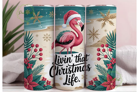 Christmas Flamingo Beach 20oz Tumbler Sublimation PixelChick 