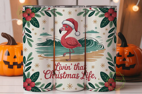 Christmas Flamingo Beach 20oz Tumbler Sublimation PixelChick 