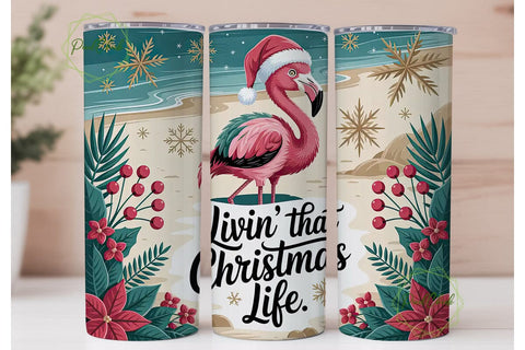 Christmas Flamingo Beach 20oz Tumbler Sublimation PixelChick 