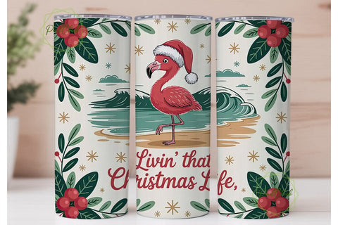 Christmas Flamingo Beach 20oz Tumbler Sublimation PixelChick 