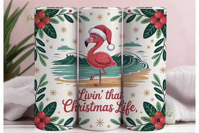 Christmas Flamingo Beach 20oz Tumbler Sublimation PixelChick 