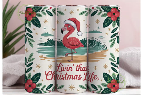 Christmas Flamingo Beach 20oz Tumbler Sublimation PixelChick 