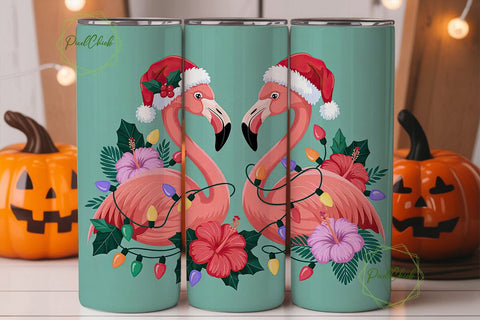 Christmas Flamingo Tumbler Wrap Sublimation PixelChick 