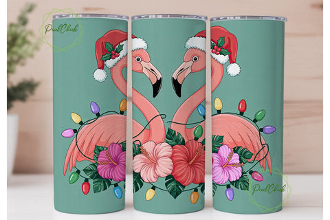 Christmas Flamingo Tumbler Wrap Sublimation PixelChick 