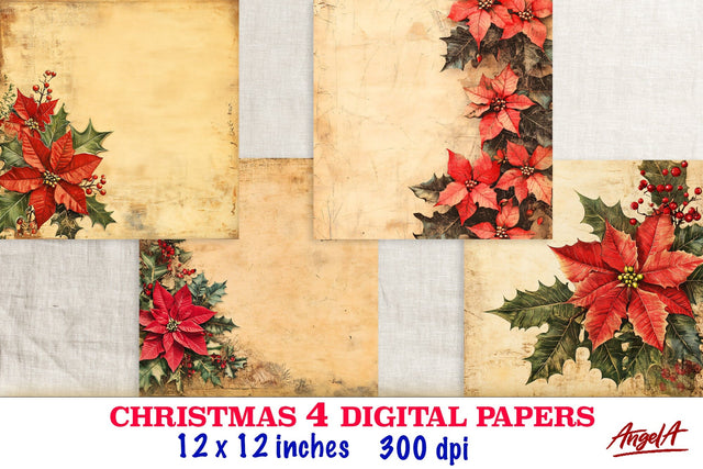 Christmas floral digital paper / retro digital paper Digital Pattern Angelina Semenova 
